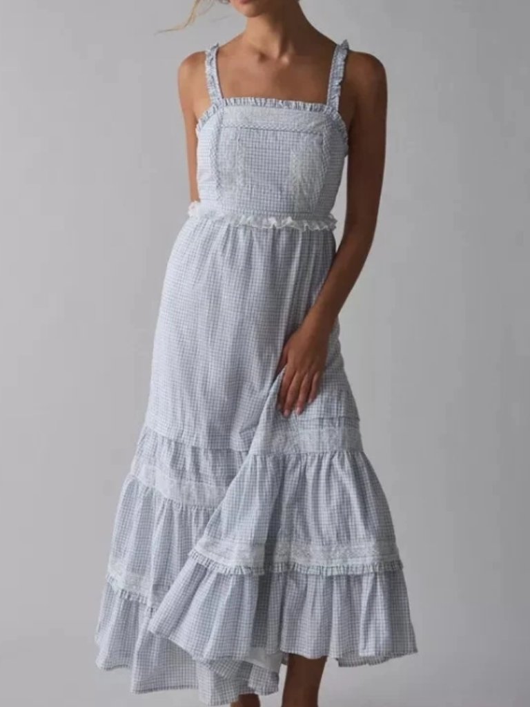 Kimchi Blue Paloma Tie-Back Bow Apron Midi Dress Ruffle S